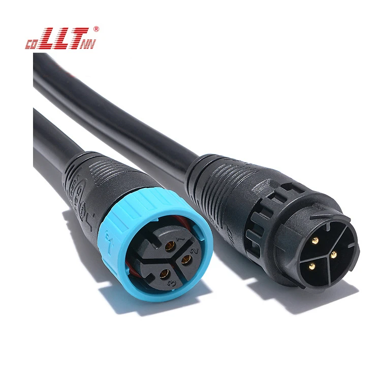 LLT 600V 35A 3 Pin M25 Male to Female Waterproof Power Cable Molded Connector