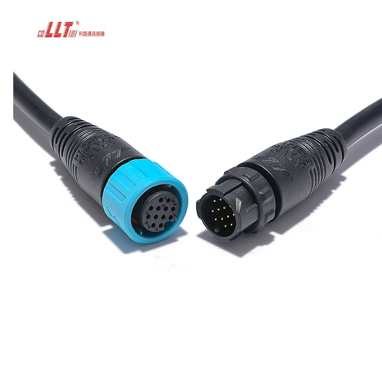 IP67 Waterproof M16 Straight Male Female Plug 12pin Circular Signal  Connectors PVC 24 AWG Wire Black Color