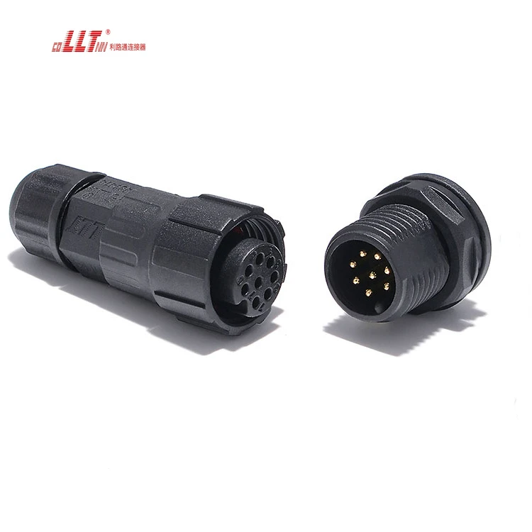 LLT M16 60V 5A Thread Lock 8Pin Male Female IP67 IP68 Waterproof Panel Connector Multi Pin