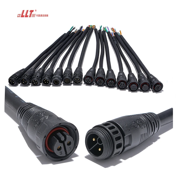 LLT  M19 Female Male 2Pin Led Screw Pa66 Nylon IP67 Waterproof Cable Inverter Connector detail 6