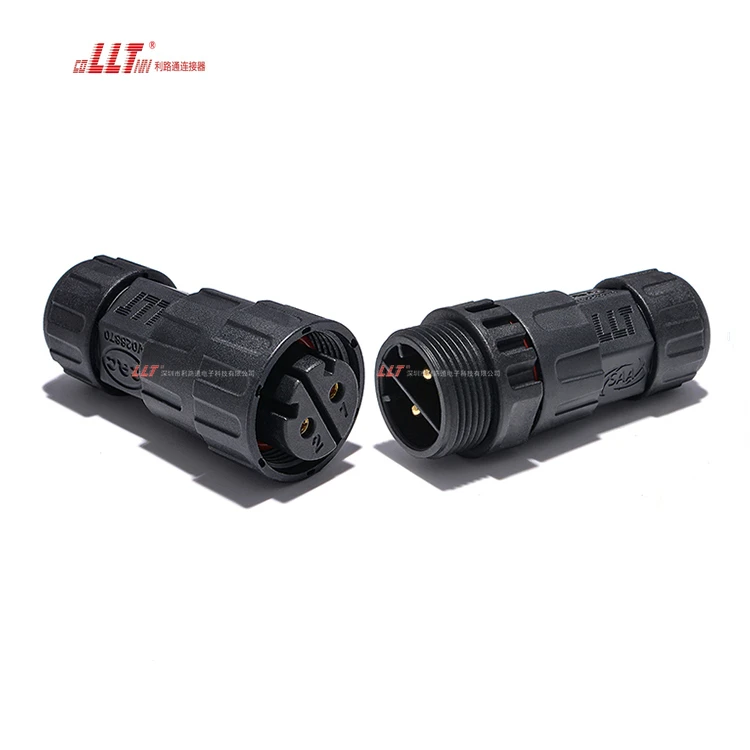 LLT 2Pin Plastic Ip68  Waterproof Electrical  Assembly M25 Led Light Screw Connector for Lamp