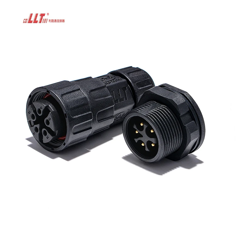 5pin Lilutong M25 20A 600V butt plug socket wire panel mount connector detail 2