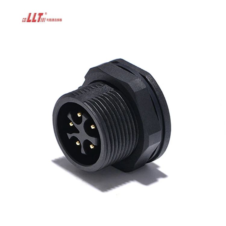 5pin Lilutong M25 20A 600V butt plug socket wire panel mount connector detail 5