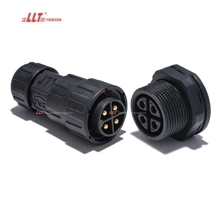 LLT IP68 Electrical Waterproof M25 4Pin Connector Parallel Female & Male Panel Mount Connectors