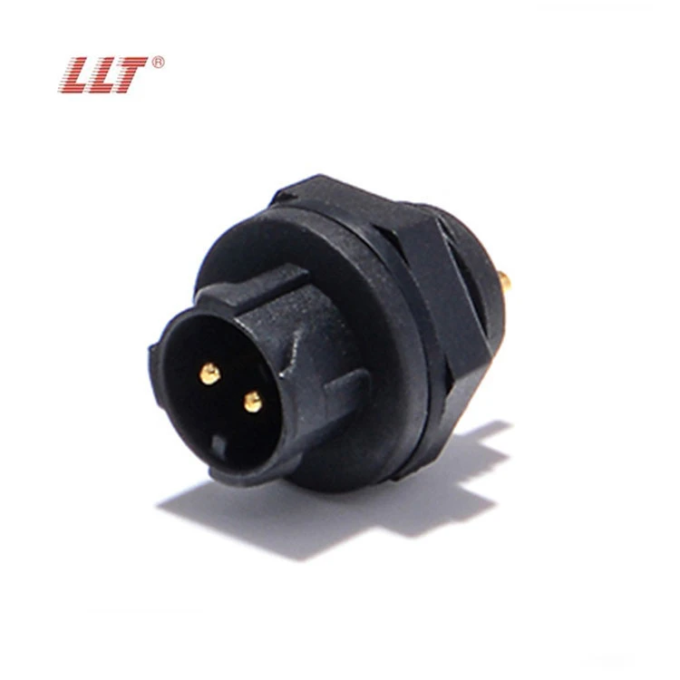 LLT M12 2 Pin Push Lock IP67 IP68 Rear male panel Waterproof Connector
