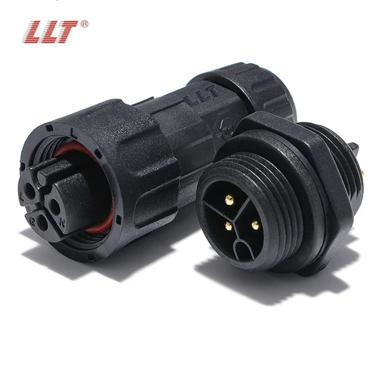 LLT M19 600V 20A IP68 3 Pole Thread Lock Rear Panel Mount Male Waterproof Circular Connector