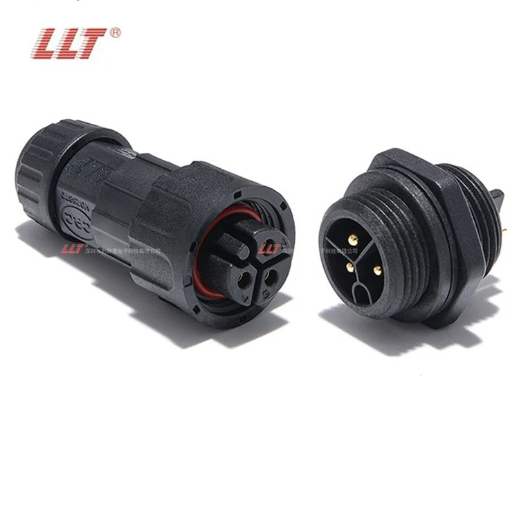 LLT M19 600V 20A IP68 3 Pole Thread Lock Rear Panel Mount Male Waterproof Circular Connector detail 2