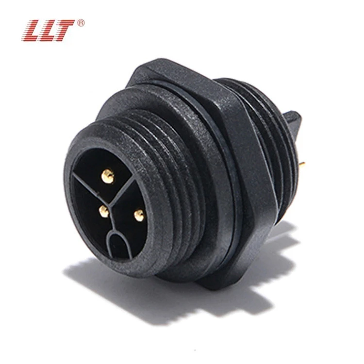 LLT M19 600V 20A IP68 3 Pole Thread Lock Rear Panel Mount Male Waterproof Circular Connector detail 5