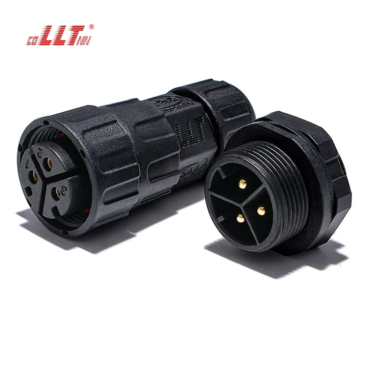 LLT M25 600V 35A 2 3 4 Pin Thread Lock Rear Male Panel Mounted Electrical Waterproof Connector