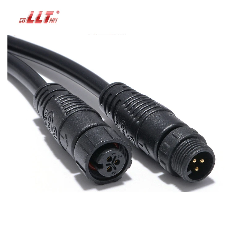 LLT 110V 10A M12 3 Pin Screw Locking Waterproof Connector IP65 IP67 Male Female Cable Connector for Outdoor