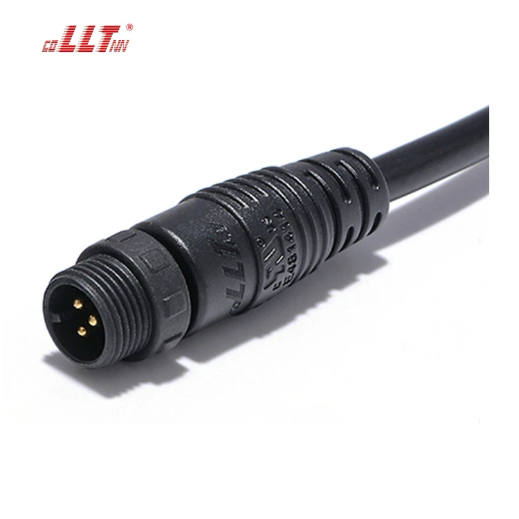 LLT 110V 10A M12 3 Pin Screw Locking Waterproof Connector IP65 IP67 Male Female Cable Connector for Outdoor detail 4