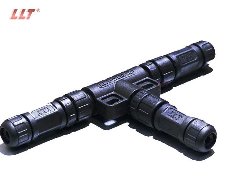 LLT IP68 Waterproof Tree Connector 3way 2pin M12  T Plastic Circular Led Light Connector