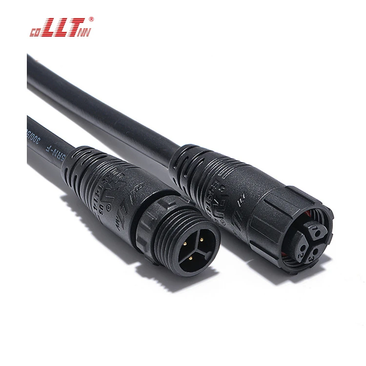 LLT M16 300V 15A 3 Pin Waterproof Cable Connector Male Female Over Molding With Screw Locking