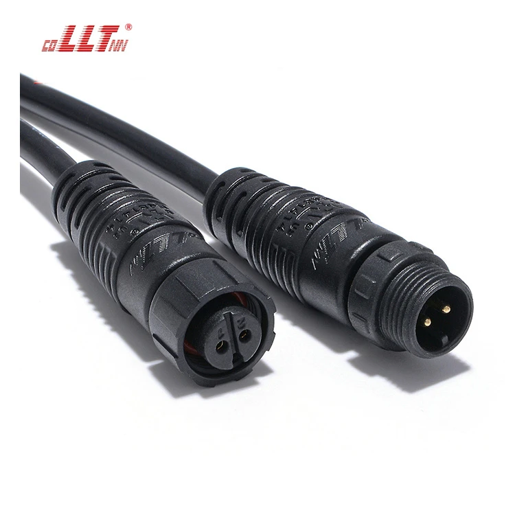 LLT M12 Waterproof Cable Nylon Electrical 2 Pin Male Female Socket Connectors