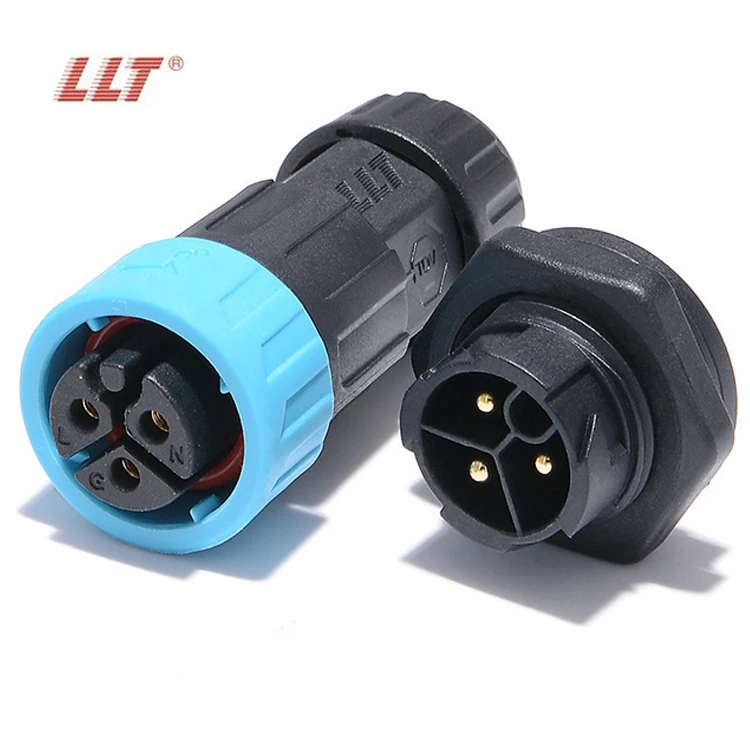 LLT M19 Plastic 3 Pin 20A Push Lock Waterproof Connectors Front Male Panel Mount 600V Voltage Rating detail 2