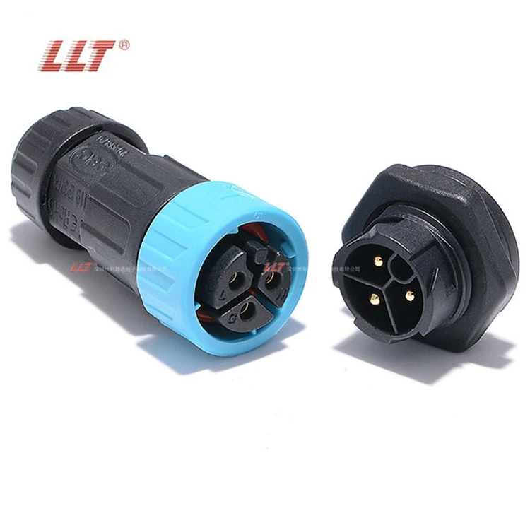 LLT M19 Plastic 3 Pin 20A Push Lock Waterproof Connectors Front Male Panel Mount 600V Voltage Rating detail 4
