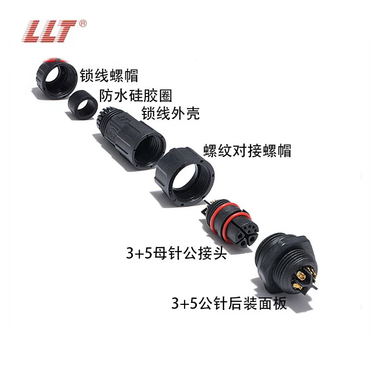 M19 3+5 Pin Threaded Field-Wireable Waterproof Connector | 20A Hybrid Circular Connector for BLDC Servo Motors, Robot Joints & 48V Drive Modules detail 6