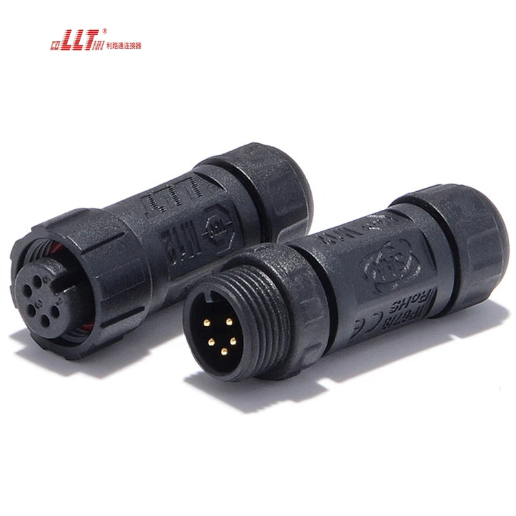 LLT Connector 5 Pin M12 Circular Wire Lighting Plastic Outdoor IP68 Watertight Plug thumbnail