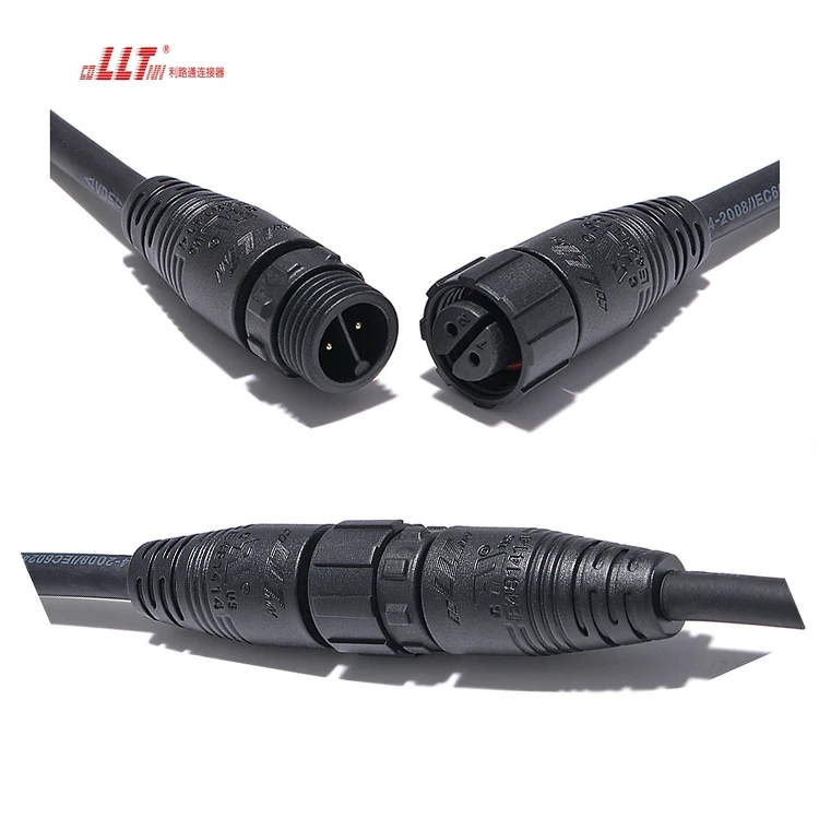 LLT M16 2pin Led Light Molded Cable Electrical Screw Connector Customized Length Cable