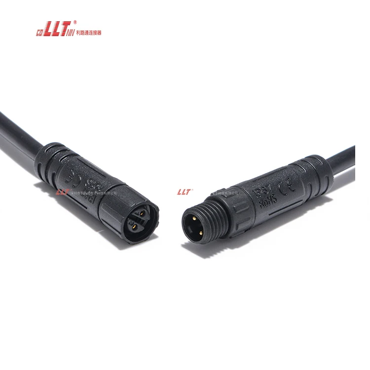 LLT 2pin M8 Mini Customized Length Cable Nylon Male Female Waterproof Plug Cable Connector