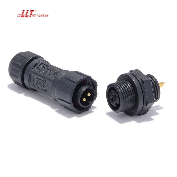 LLT Ip68 2 Pin Waterproof M12 Manufacture Cable Electric Wire Panel Mount Connector