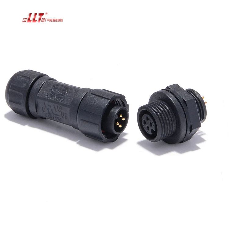 LLT Connector 4pin M12 Electrical Light IP68 Waterproof Power Female Panel Watertight Connector