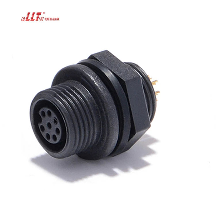 LLT M12 8pin IP68 Waterproof Multi pin Bulkhead Female Panel Mount Connector detail 3