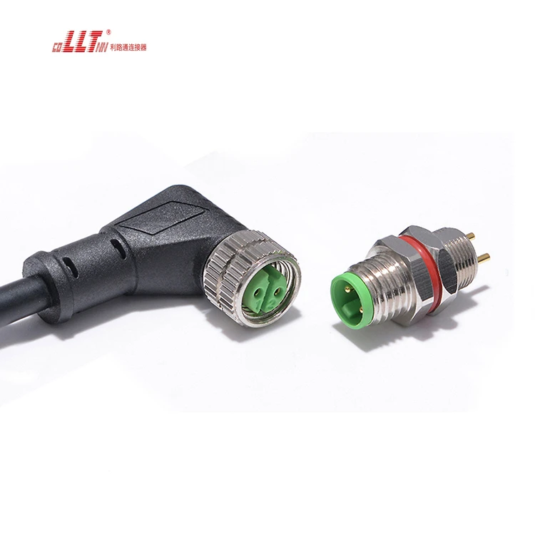 2pin M8 Right Angle Cable Metal Wire to Board Electrical Panel Cable Watertight Connector