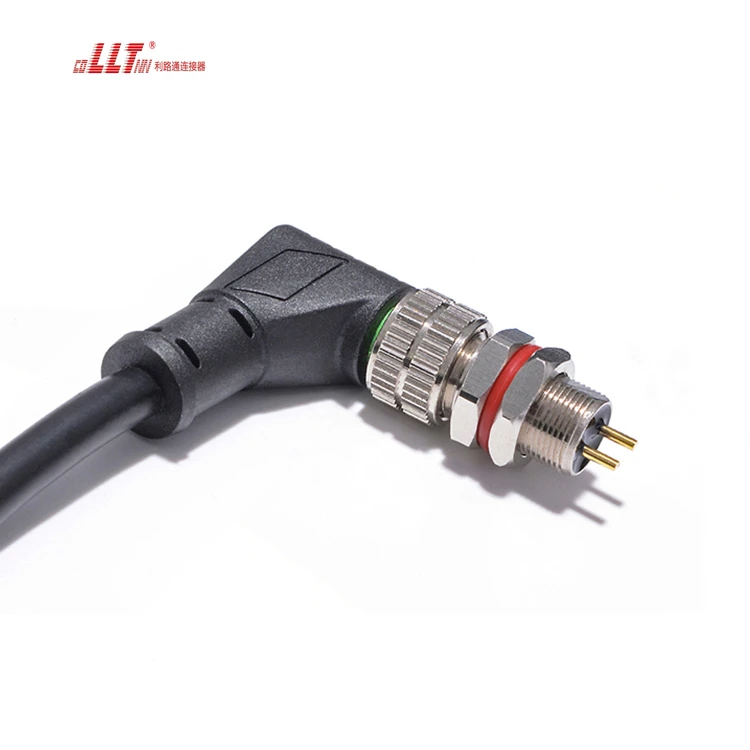 2pin M8 Right Angle Cable Metal Wire to Board Electrical Panel Cable Watertight Connector detail 2