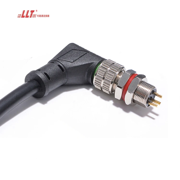 LLT 3pin M8 right angle male panel electrical cable connector
